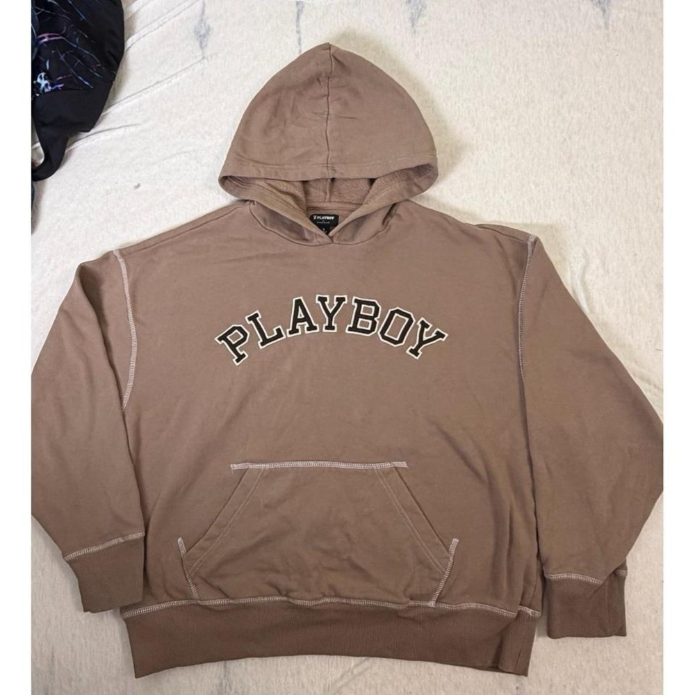 Playboy by PacSun Brown‎ Pullover Hoodie Spellout Logo Men's Small